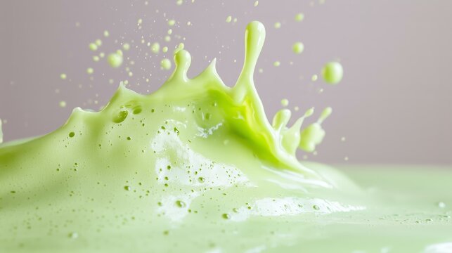 Splashing green liquid captured in mid-air with dramatic drops and ripples