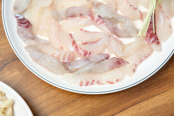 Korean seafood dish. raw fish Sashimi