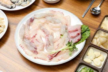 Korean seafood dish. raw fish Sashimi