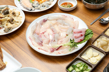 Korean seafood dish. raw fish Sashimi