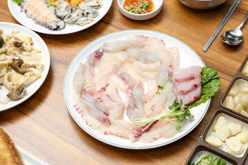 Korean seafood dish. raw fish Sashimi