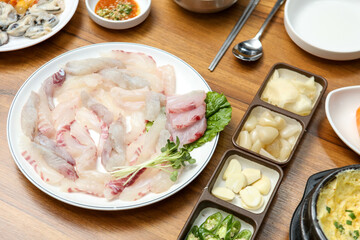 Korean seafood dish. raw fish Sashimi