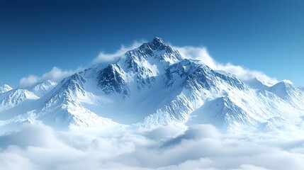 Towering Snowcapped Mountain Peak Under Crisp Blue Sky