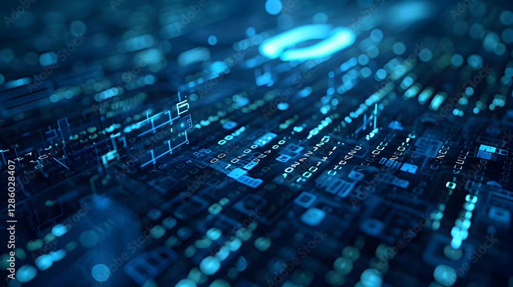 Poster abstract futuristic digital landscape with glowing circuits and data flow in a tech environment