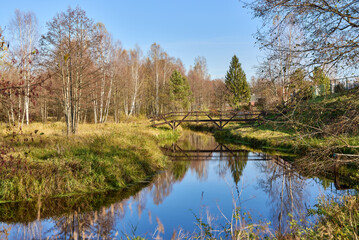Obraz premium Tranquil view of the river bank in autumn