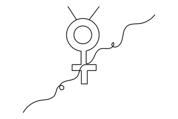 Female gender continuous one line drawing with black and white background