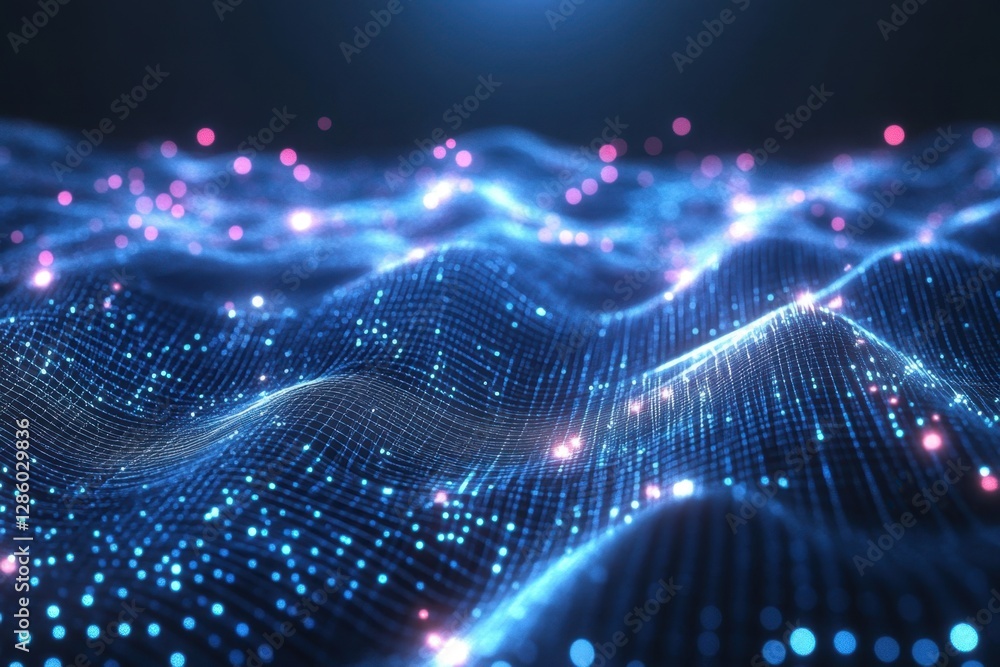 Fototapete Captivating digital waves undulate with luminous particles in a mesmerizing display of technology and light. Generative AI
