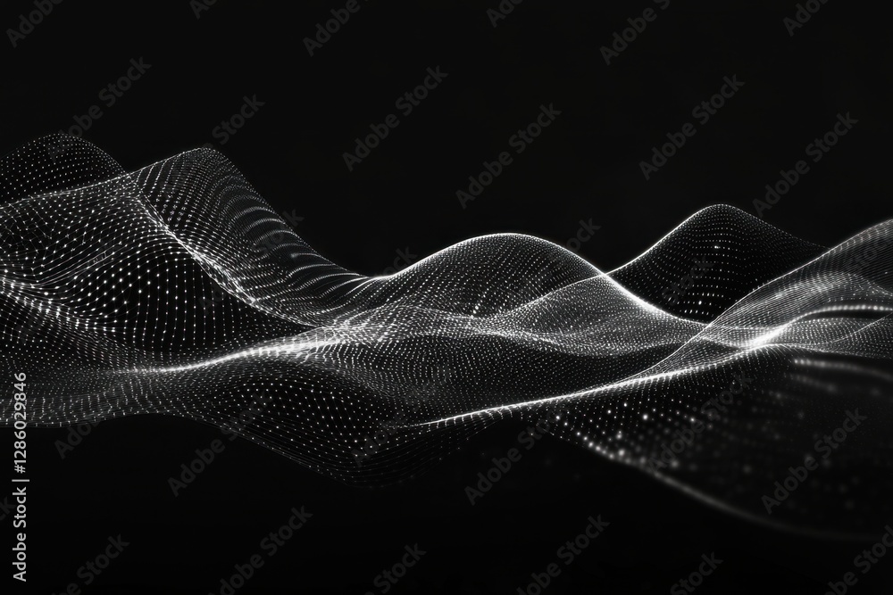 Poster flowing waves of light and shadow create a mesmerizing digital landscape in an abstract representati