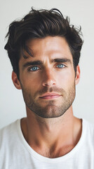 Fototapeta premium Portrait of an Attractive Young Man with Blue Eyes