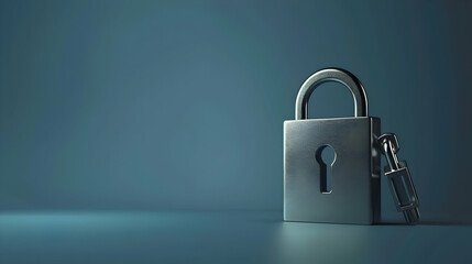 A shiny silver padlock sits on a smooth blue surface, symbolizing security and protection
