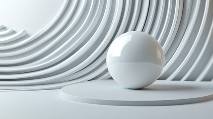 Sleek White Sphere on Abstract Circular Platform: 3D Render AI Generated