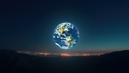 Naklejka premium Earth Hour logo, Earth Hour logo glowing softly under a starry night sky with dimmed city lights front view serene mood