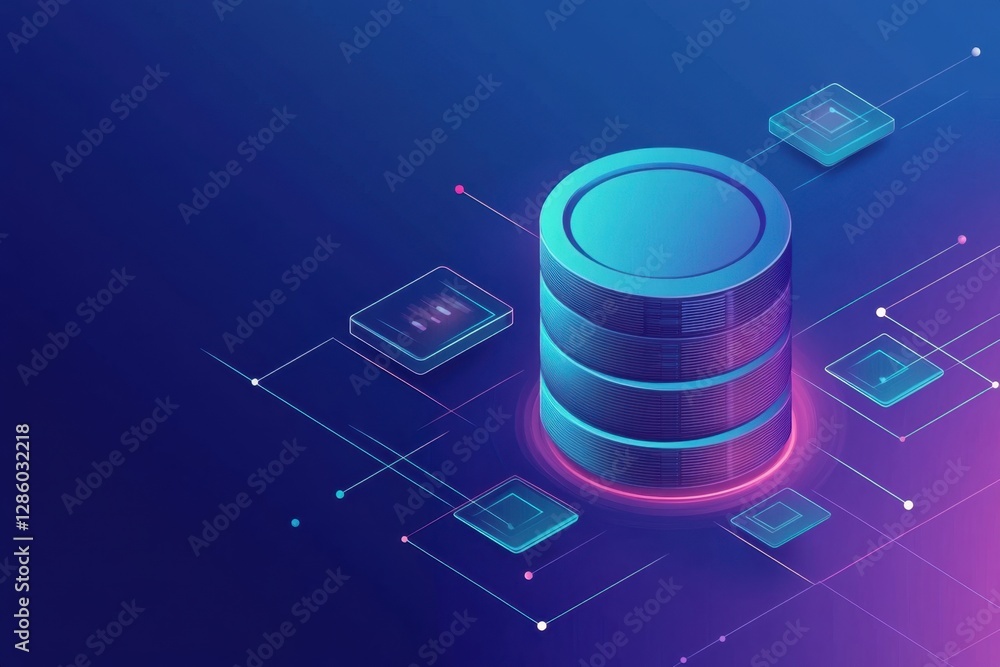 Poster innovative data storage design showcasing modern technology and connectivity through vibrant colors 