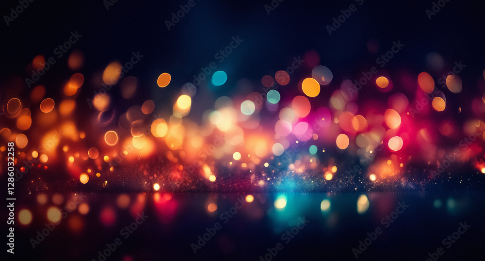 Leinwandbilder Abstract bokeh lights create a vibrant and dreamy background.  Warm hues of orange and yellow blend with cool blues and purples in a soft blur, creating a magical effect.