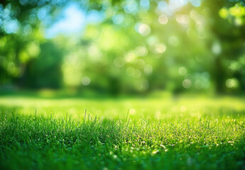 Fototapeta premium natural grass background with blurred bokeh and sun