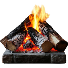 A Slow Burning Flame From Log Fire in Rustic Fir Isolated on Transparent Background