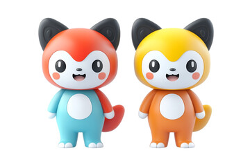 Two tucuxis with varying colors and opposite expressions on a transparent backdrop.