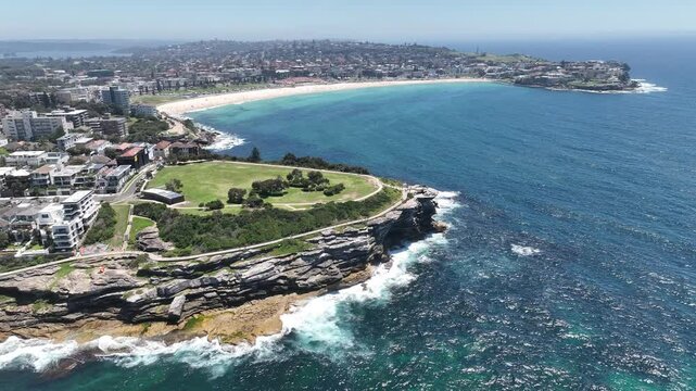 Sydney Aerial Footage Australia 4k Mackenzie Point Bondi Beach Sunny Blue Sky