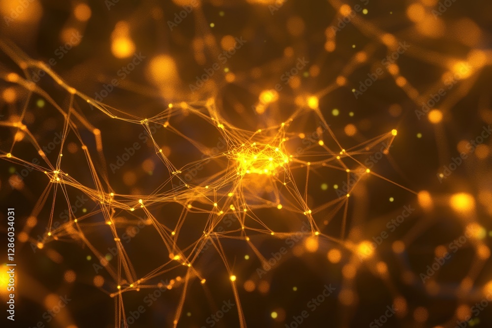 Poster exploring the intricate web of golden connections in a digital universe of energy and light. generat