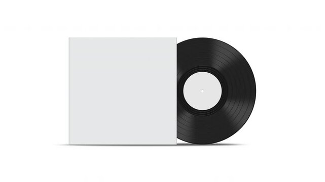 Vinyl Disc Mockup With Spinning LP Record And Cover On White Background Loop