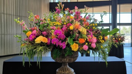 Fototapeta premium A beautifully painted ceramic vase with intricate floral designs on a wooden table.