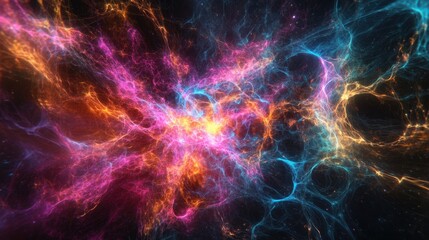 A cybernetic nebula infused with artificial intelligence, pulsating with fractal patterns of light