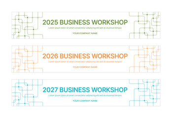Set of business banner design templates in modern, geometry, abstract shape pattern style for school, company, workshop, seminar, presentation, event and conference. 