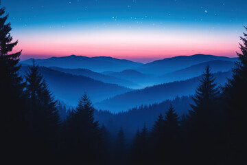 Obraz premium Misty mountain range at night