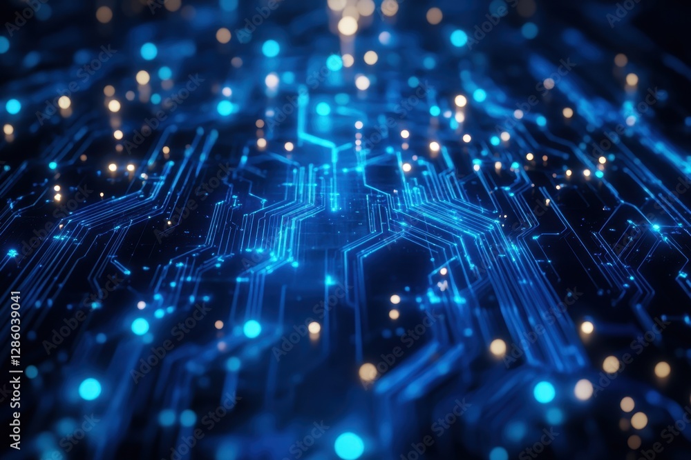 Aufkleber illuminated circuitry with blue lights creates a mesmerizing digital landscape in an abstract atmosp