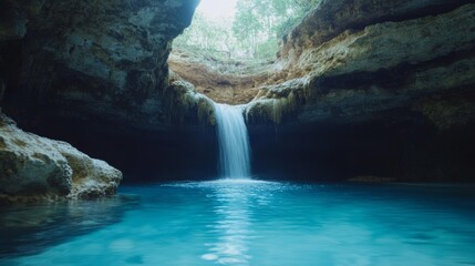 Hidden Waterfall Pool, Cave Entrance, Nature Scene
