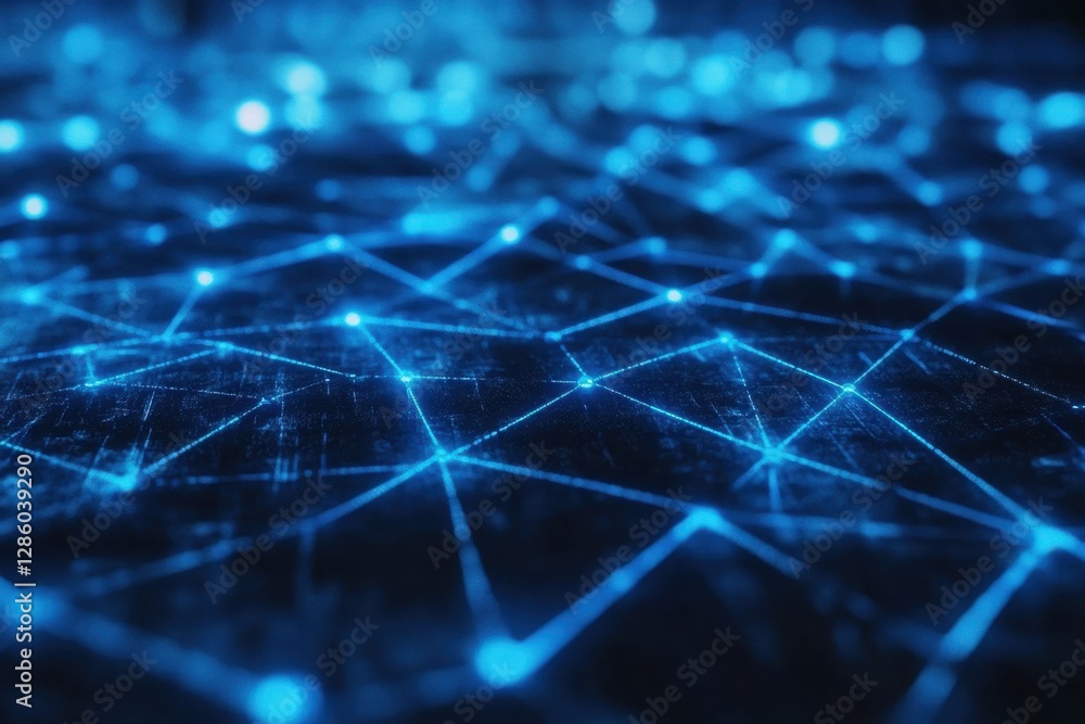 Poster exploration of digital networks illuminated by vibrant blue light in a futuristic setting. generativ