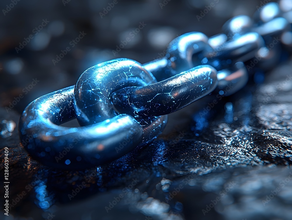 Poster glowing chain progress bar with locking links symbolic of connection and progress