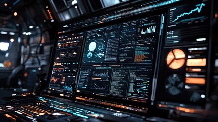 Fototapeta premium Futuristic Technology Interface, A Sci-Fi Computer Screen Displaying Complex Data