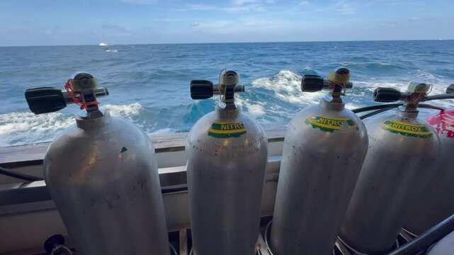 Scuba cylinders on the boat