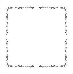 Elegant black and white ornamental frame with Viking runes, decorative border, corners for greeting cards, banners, business cards, invitations, menus. Isolated vector illustration.	