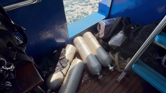 Scuba cylinders on the boat