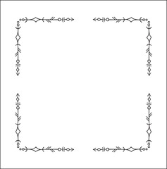 Elegant black and white ornamental frame with Viking runes, decorative border, corners for greeting cards, banners, business cards, invitations, menus. Isolated vector illustration.	