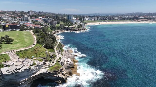 Sydney Aerial Footage Australia 4k Mackenzie Point Bondi Beach Sunny Blue Sky