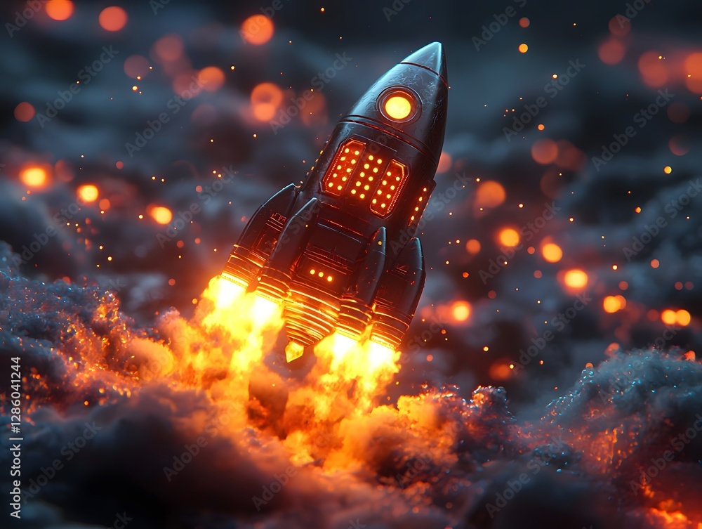 Aufkleber creative rocket shaped progress bar with glowing thrusters indicating futuristic loading concept