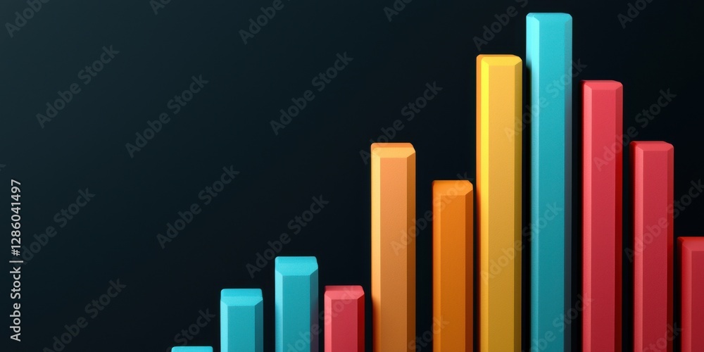 Poster a vibrant bar chart displaying various colored bars against a dark background, representing data tre