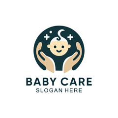 Baby care logo minimalist design premium vector