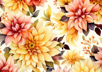 Watercolor floral pattern on white background
