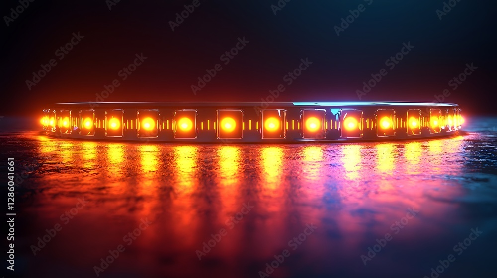 Poster futuristic glowing ruler progress bar lighting up on clean white setup with reflections