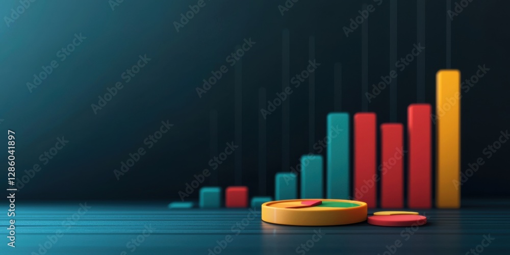 Poster a vibrant bar graph and pie chart illustrate data trends against a dark background, emphasizing grow