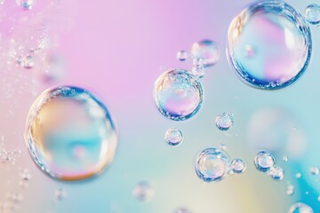 Colorful soap bubbles floating serenely in a dreamy pastel background during a sunny afternoon. Generative AI