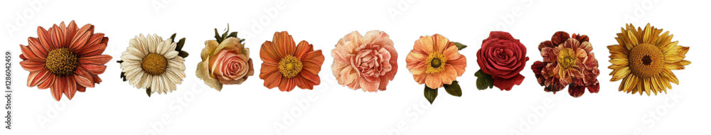 Poster vibrant array of autumn flowers in gradient colors from red to yellow