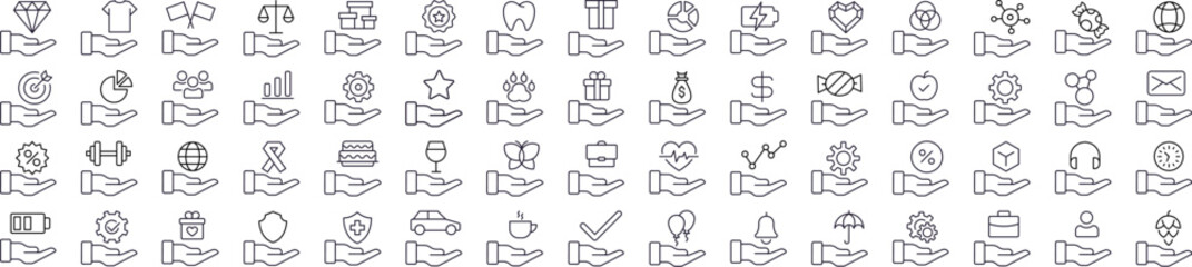 Different Items on Hand Modern Outline Style Icons for Design, Cards, Apps, Social Network