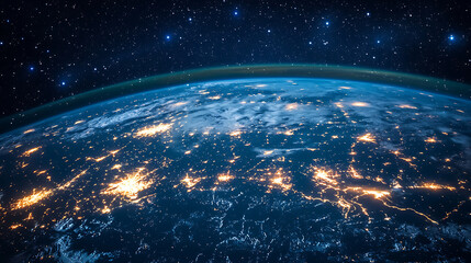 Obraz premium Earth at night, city lights, space view, wallpaper, stock photo