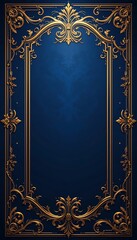 Obraz premium Ornate Gold Frame on Deep Blue Background with Empty Central Space