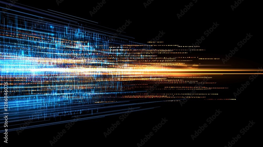 Poster glowing light bursts forth. bright streaks are seen on a dark background. the background is an abstr